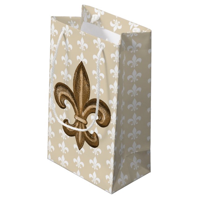 Nola Gold & White French Lilie Kleine Geschenktüte (Rückseite Schrägansicht)