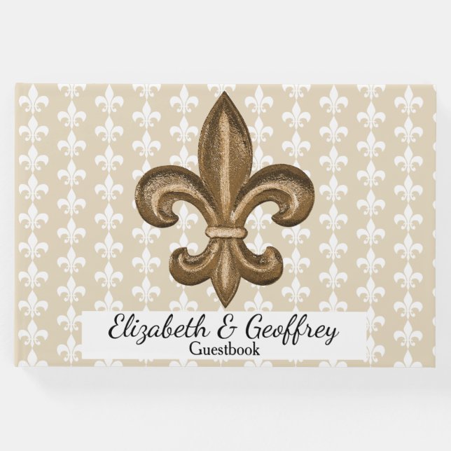 Nola Gold & White French Lilie Wedding Gästebuch (Vorderseite)
