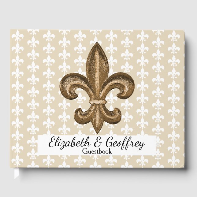 Nola Gold & White French Lilie Wedding Gästebuch (Vorderseite)