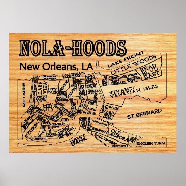 Nola-Hood New Orleans - Stadtplan Poster (Vorne)