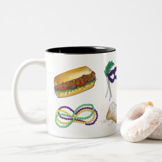 NOLA New Orleans Mardi Gras Bead Beignet Louisiana Zweifarbige Tasse (Mit Donut)