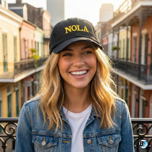NOLA New Orleans Schwarz und Gold-Typografie besti Bestickte Baseballkappe