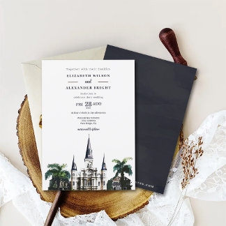 Nola Watercolor New Orleans City Louisiana Wedding Einladung