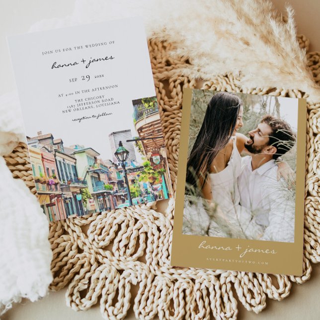 NOLA Watercolor New Orleans Mardi Gras Wedding Einladung (Von Creator hochgeladen)