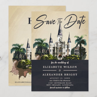 Nola Watercolor New Orleans Wedding Save the Date Einladung