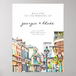 NOLA   Watercolor New Orleans Wedding Welcome Poster
