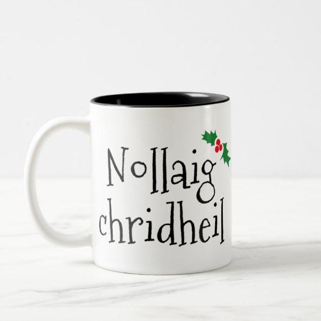 Nollaig chridheil fröhliche Weihnachten schottisch Zweifarbige Tasse (Links)