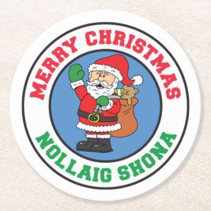 Nollaig Shona Irish Christmas Santa Runder Pappuntersetzer
