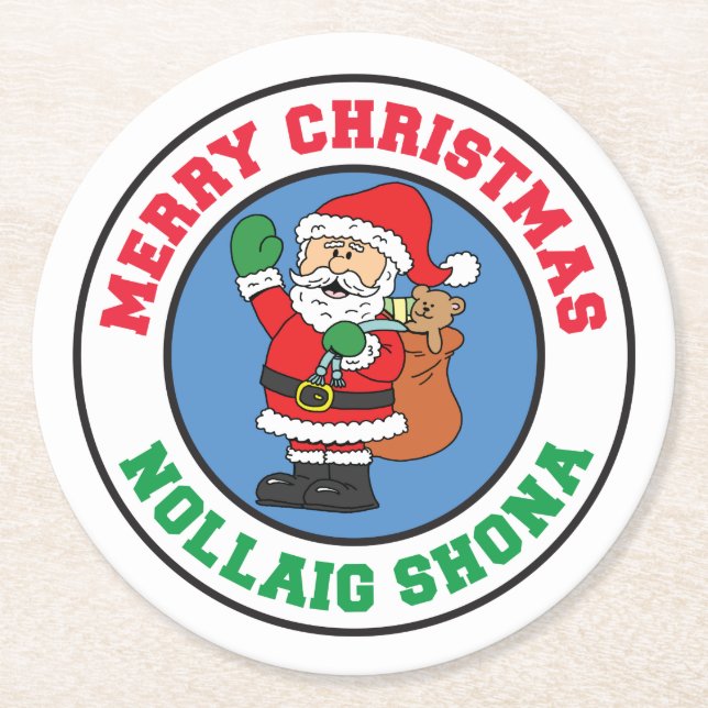 Nollaig Shona Irish Christmas Santa Runder Pappuntersetzer (Vorderseite)