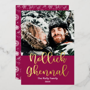 Nollick Ghennal, Manx Merry Christmas, Elegant Folien Feiertagskarte