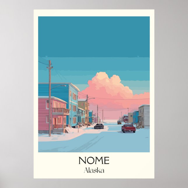 Nome Alaska Winter Town Straßen Szene Poster (Vorne)