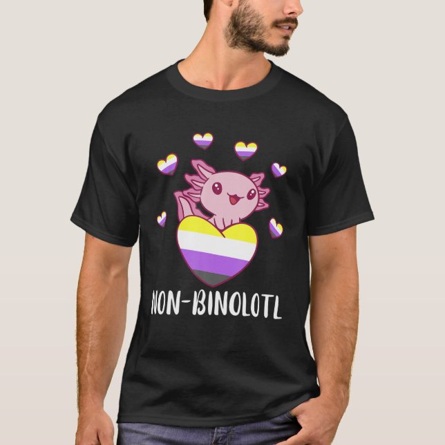 Non Binary Axolotl Heart LGBT Nonbinary Flag Gende T-Shirt (Vorderseite)