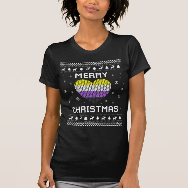Non Binary Christmas Non-Binary Ugly Sweater T-Shirt (Vorderseite)