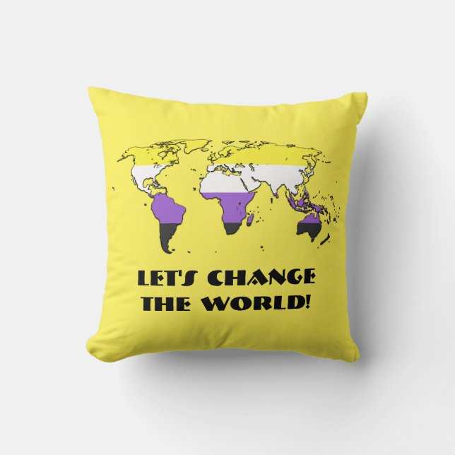 Non-Binary  Pride Map of The World Throw Pillow Kissen (Vorderseite)