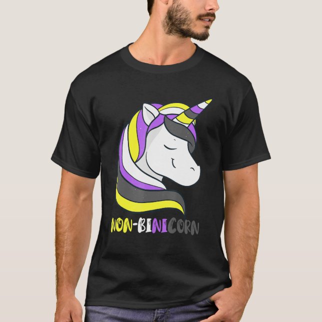 Non Binary Unicorn Smile Lgbt Nonbinary Flag Gende T-Shirt (Vorderseite)