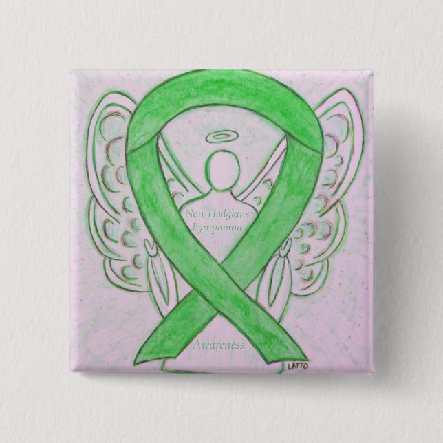 Non-Hodgkins Lymphoma Angel Lime Green Ribbon Butt Button (Vorderseite)