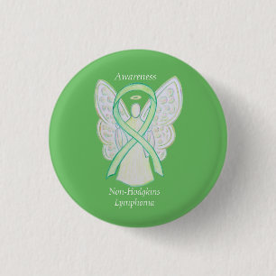 Non-Hodgkins Lymphoma Angel Lime Green Ribbon Butt Button