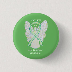 Non-Hodgkins Lymphoma Angel Lime Green Ribbon Butt Button