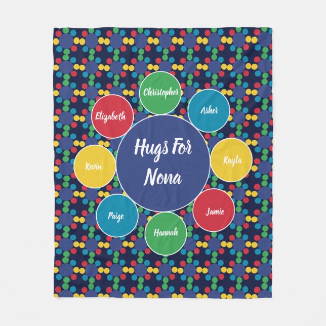 Nona Grandma Grandkids Family Hugs Monogram Fleecedecke (Vorderseite)