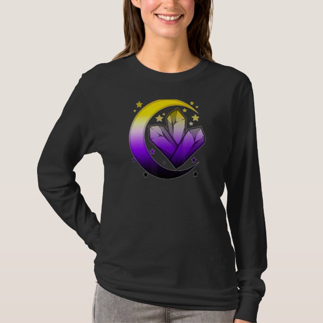Nonbinär-spirituelle Enby-Pride Moon Boho T-Shirt (Vorderseite)