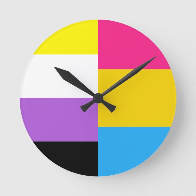 Nonbinäre pansexuelle Doppel-Stolzflagge Runde Wanduhr (Vorderseite)