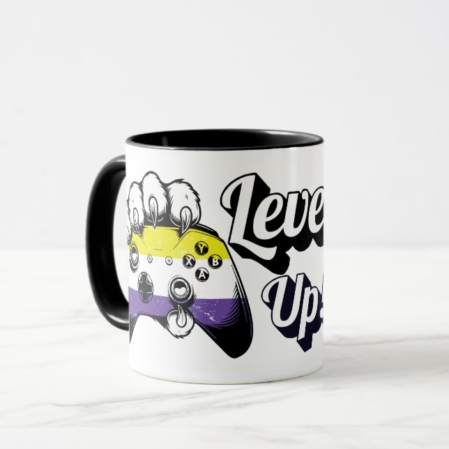 Nonbinärer Stolz Level Up Tiger Pfoten Controller  Tasse (Vorderseite Links)
