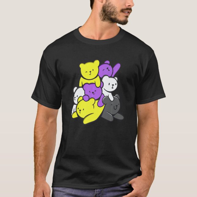 Nonbinary Cute Bears Nonbinary Flag Nonbinary Prid T-Shirt (Vorderseite)