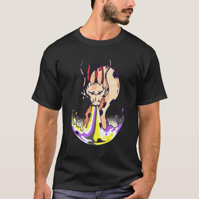 Nonbinary Dragon FIre LGBTQ Nonbinary Flag Nonbina T-Shirt (Vorderseite)