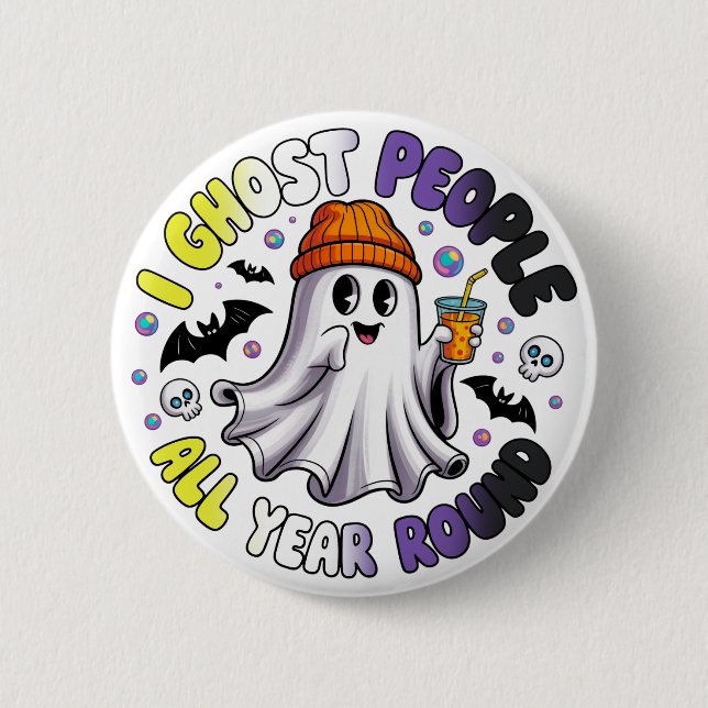 Nonbinary Funny Halloween - Ich Ghost People Button (Vorderseite)