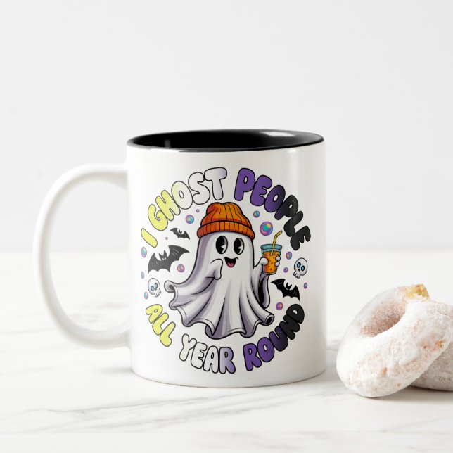 Nonbinary Funny Halloween - Ich Ghost People Zweifarbige Tasse (Mit Donut)