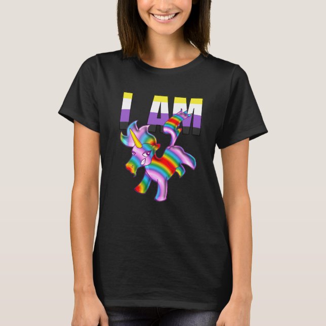 NonBinary I AM Unicorn Vibrann T-Shirt (Vorderseite)