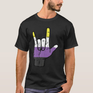 Nonbinary I Love You Hand Sign Language Enby NB Pr T-Shirt