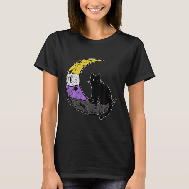 Nonbinary Moon Space Cat Lgbt Pride T-Shirt (Vorderseite)