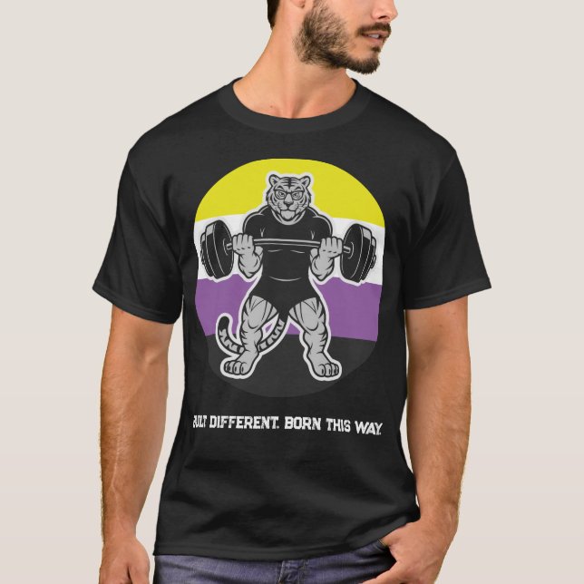 Nonbinary Pride Tiger Lifter Gym-Shirt — Born This T-Shirt (Vorderseite)