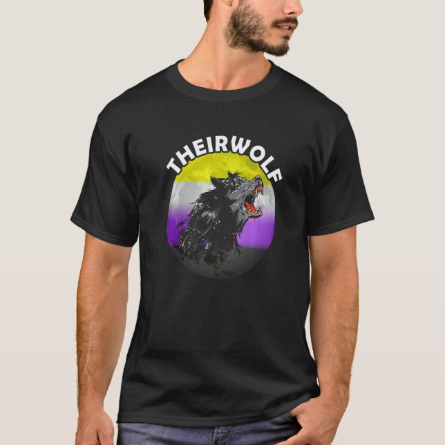 Nonbinary Theirwolf Nonbinary Pride LGBTQ Nonbinar T-Shirt (Vorderseite)