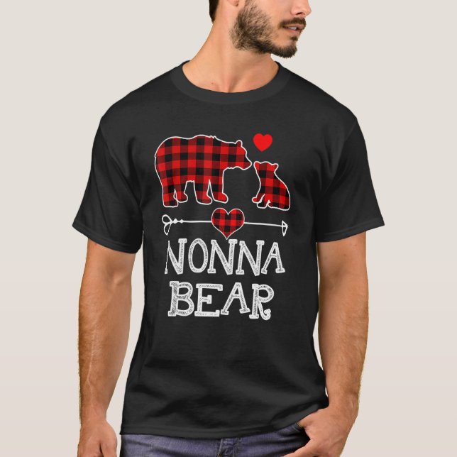 Nonna Bear Christmas Pajama Red Kariert Buffalo Fa T-Shirt (Vorderseite)