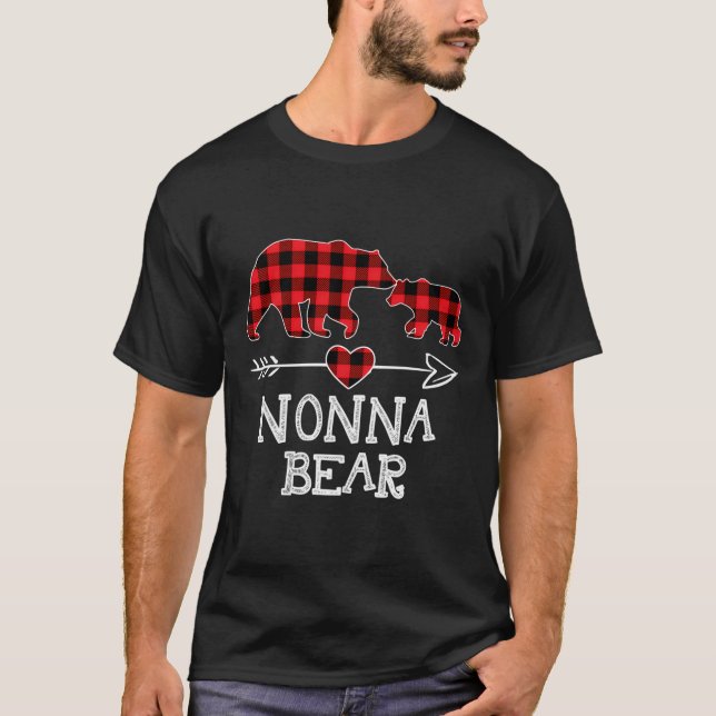 Nonna Bear Christmas Pajama Red Kariert Buffalo Fa T-Shirt (Vorderseite)