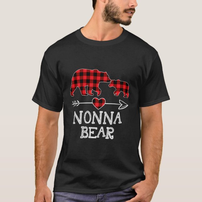 Nonna Bear Christmas Pajama Red Kariert Buffalo Fa T-Shirt (Vorderseite)