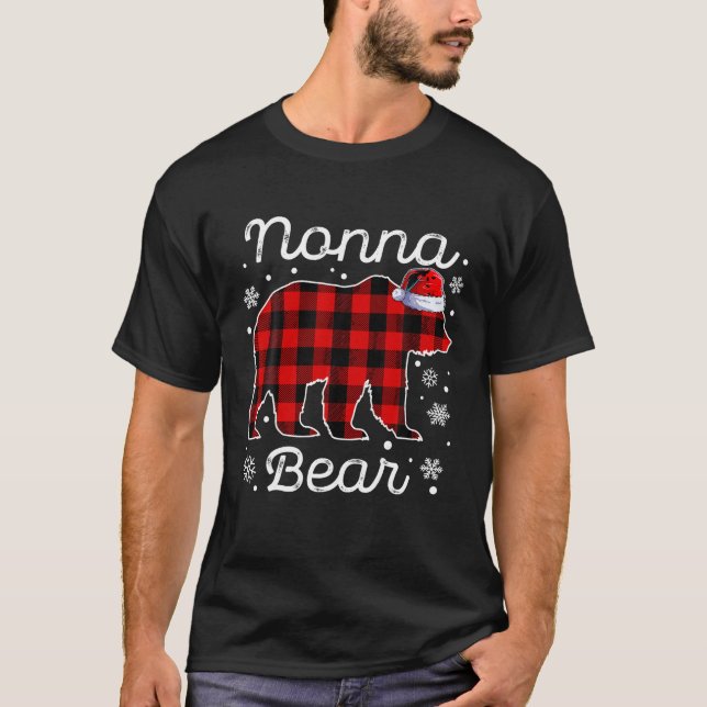 Nonna Bear Christmas Pajamas Red Kariert Buffalo F T-Shirt (Vorderseite)