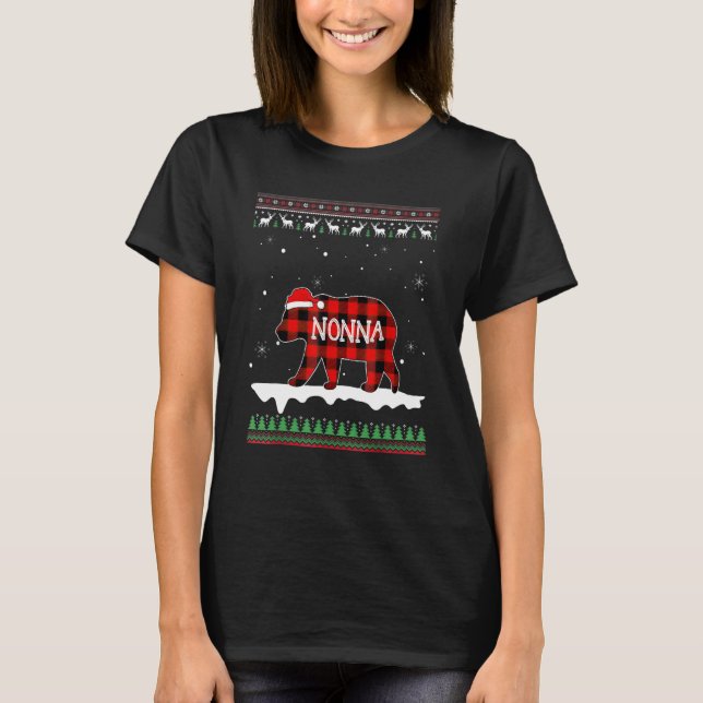 Nonna Bear Santa Red Karierte Familie Pajamas für  T-Shirt (Vorderseite)