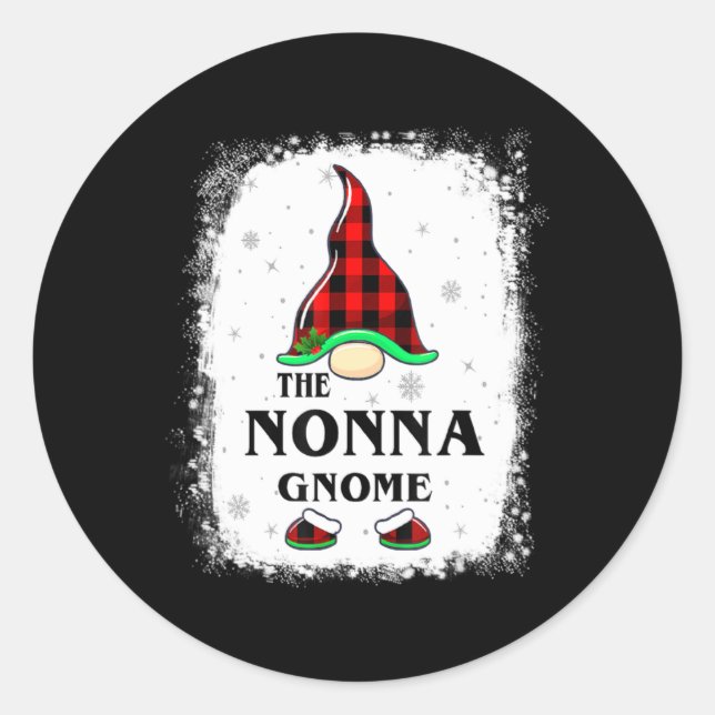 Nonna Gnome Buffalo Plaid Matching Family Xmas Paj Runder Aufkleber (Vorderseite)