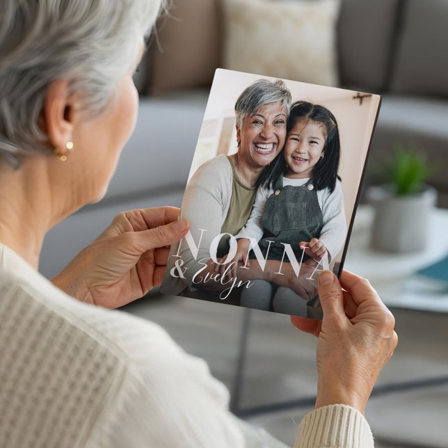 Nonna & Grandchild Script Name Foto Keepake Fotoplatte (Nonna & Grandchild Script Name Photo Keepsake Plaque)