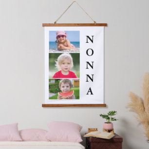 Nonna Grandma 3 Foto Collage Wandteppich Mit Holzrahmen