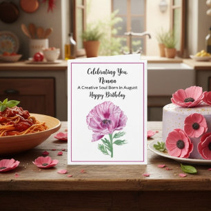 Nonna Happy August Geburtstag Purpurroter Mohn Karte