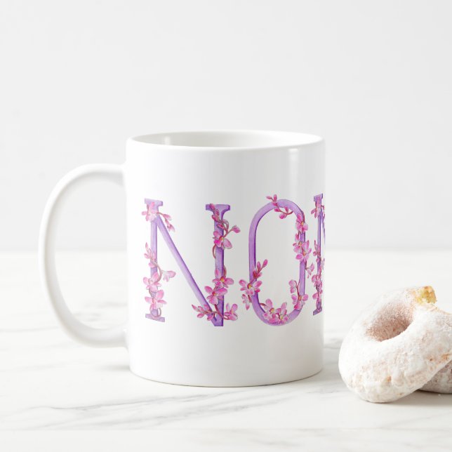 Nonna Text Orchid lila rosa Kunst Malerei Tasse (Mit Donut)