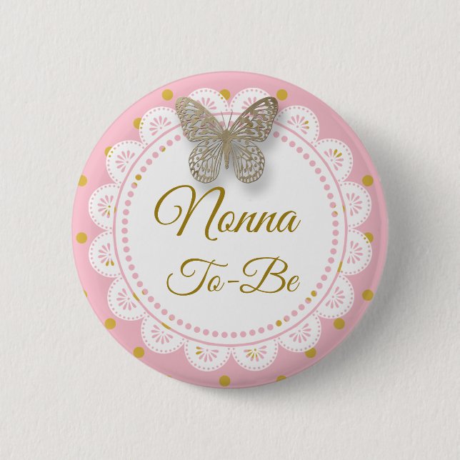 Nonna zu sein Baby Dusche Rosa & Gold Button (Vorderseite)