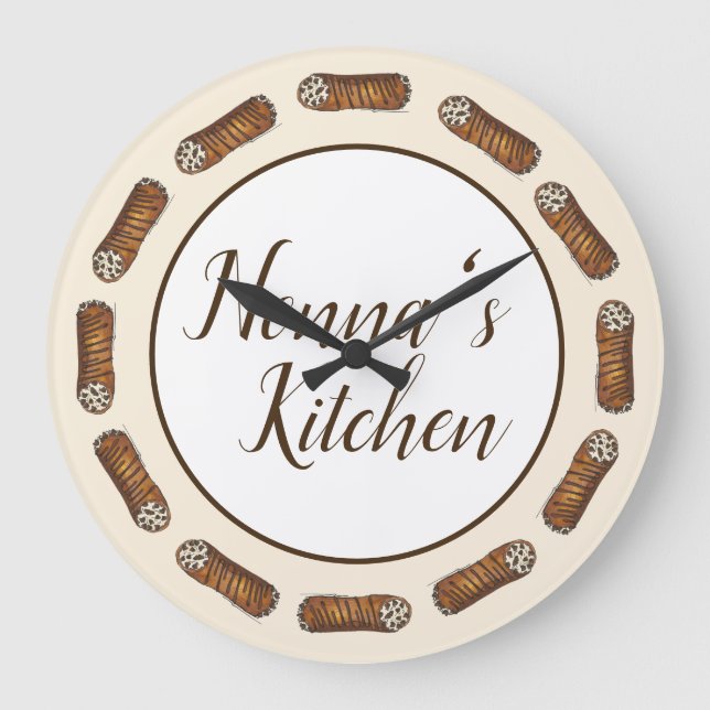 Nonna's Kitchen Italienische Bäckerei Cannoli Past Große Wanduhr (Vorderseite)