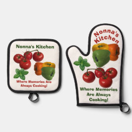 Nonna's Kitchen Italienisches Thema Ofenhandschuh & Topflappen-Set