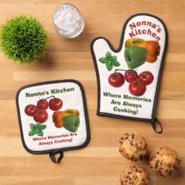 Nonna's Kitchen Italienisches Thema Ofenhandschuh & Topflappen-Set