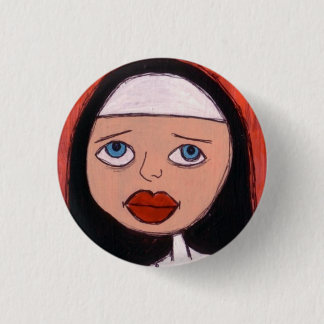 Nonne mit großem rotem Lippenknopf Button